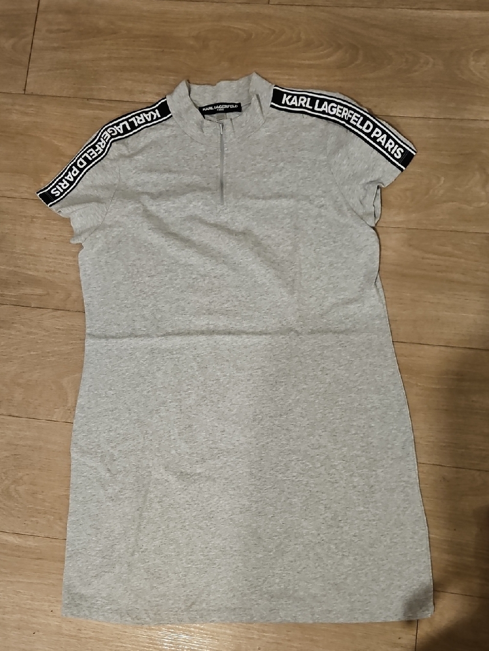 Karl Lagerfeld Light Gray Logo-Trim Mini Dress Polo Shirt Dress